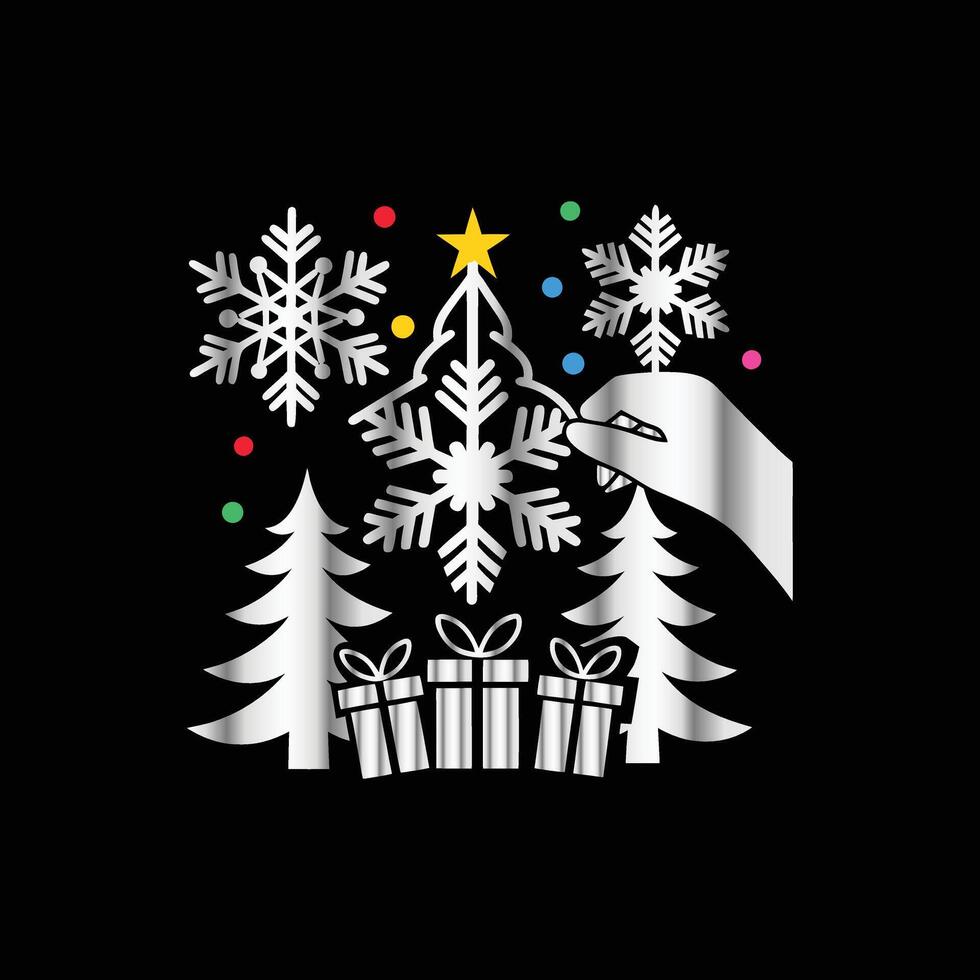 a black background with a snowflake and a hand vector