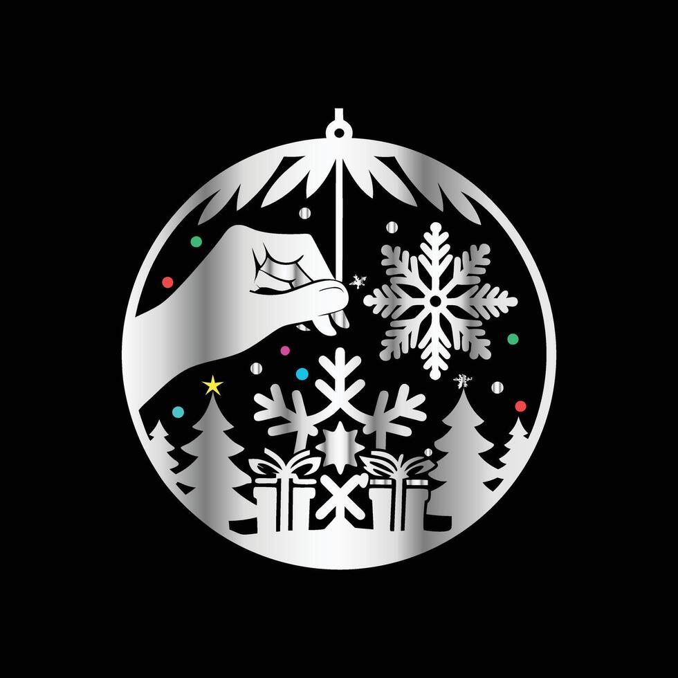 a silver ornament with a hand holding a snowflake vector