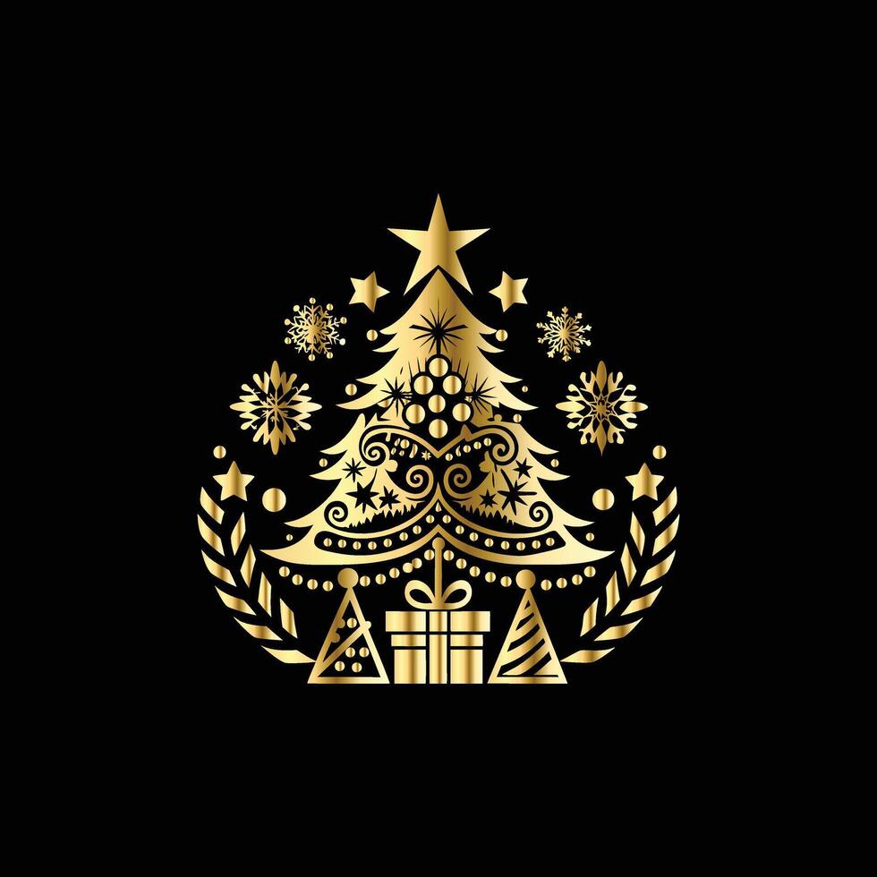 christmas tree gold illustration vector