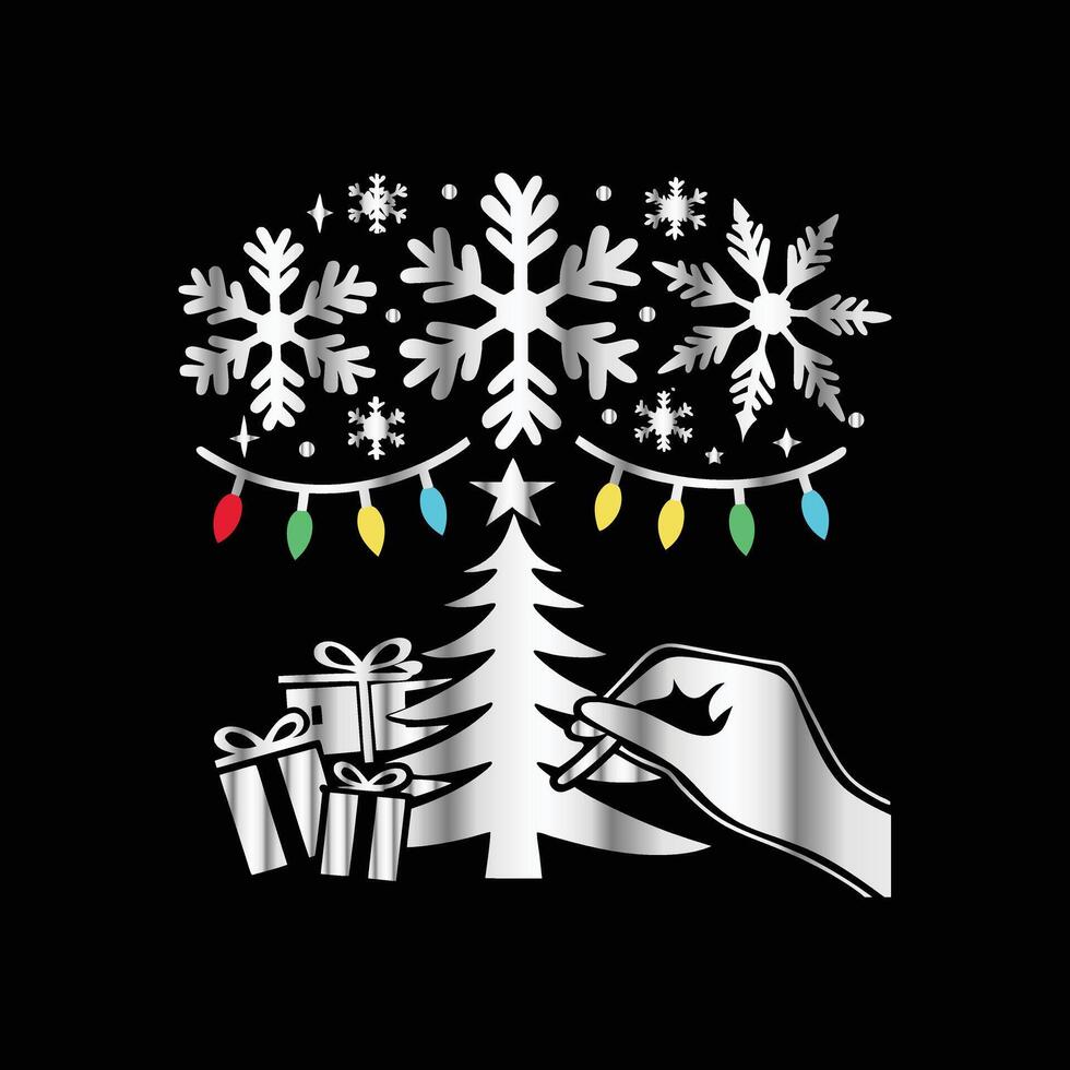 a hand holding a pen and a christmas tree vector