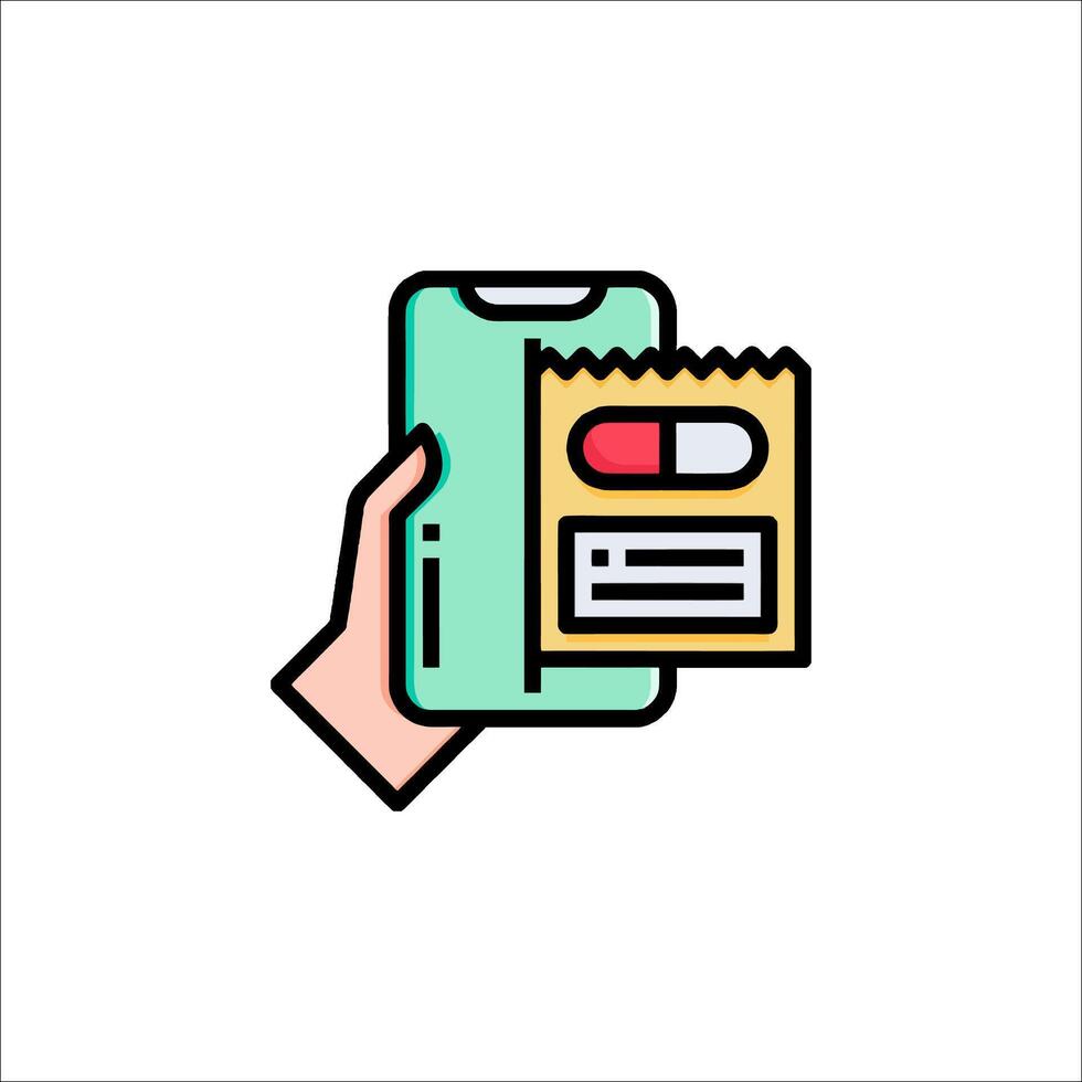A hand holding a tablet and a pill vector