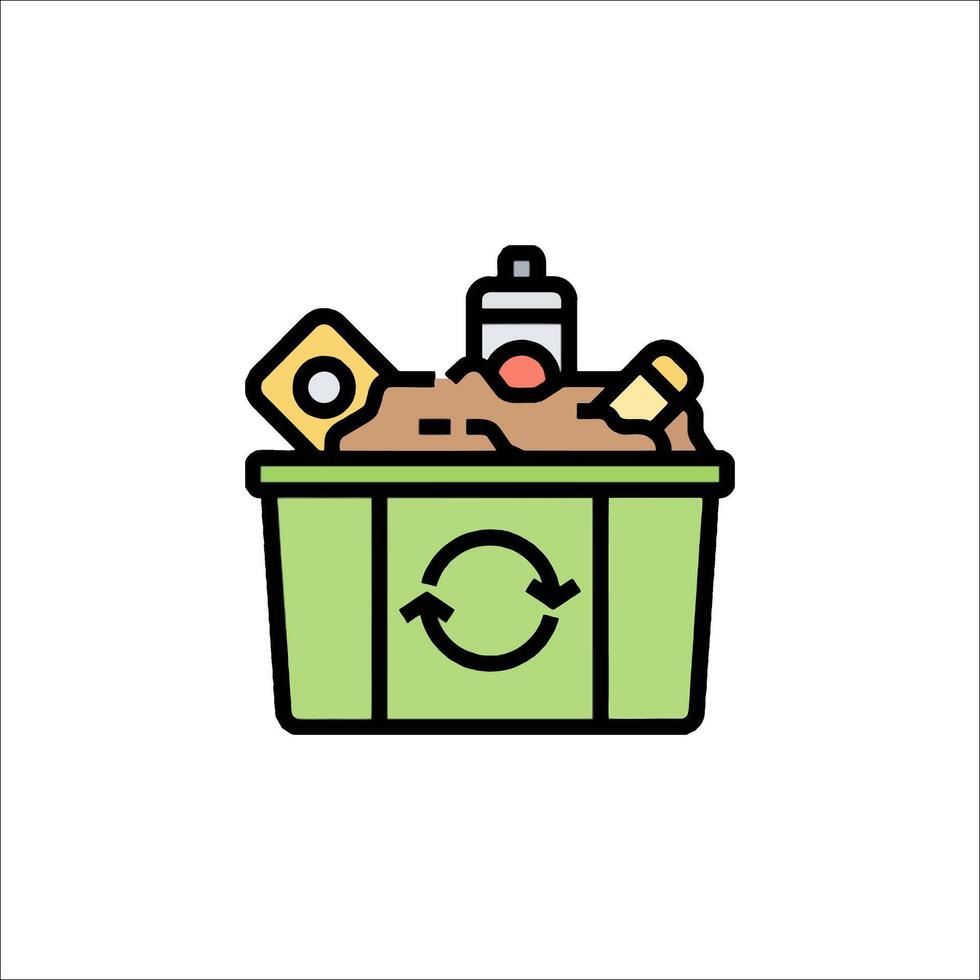 A garbage can with various items inside vector