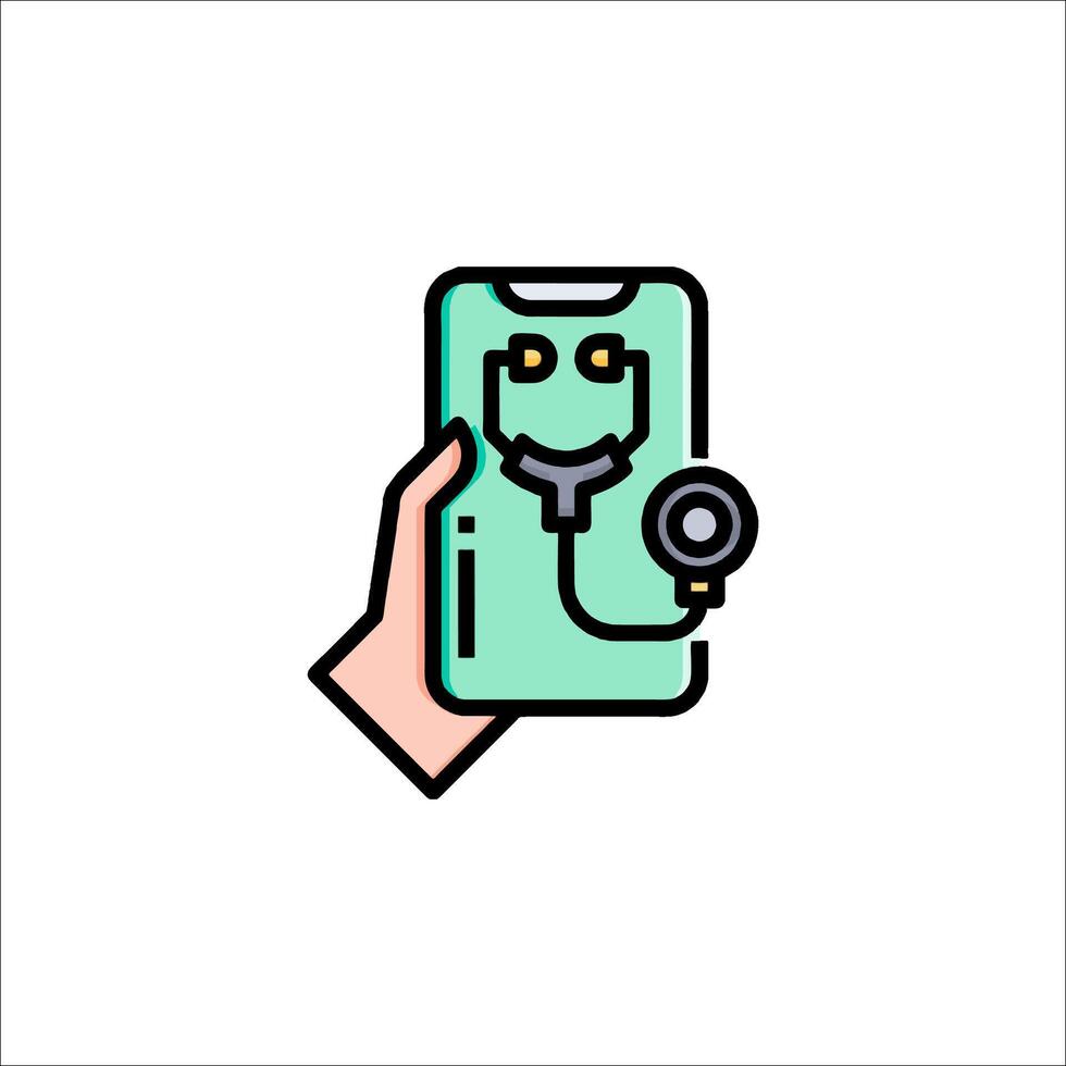 A hand holding a phone with a stethoscope on it vector