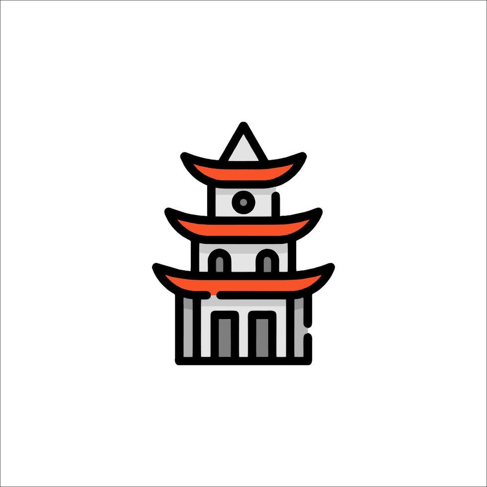 A chinese pagoda logo with a red and orange color scheme vector