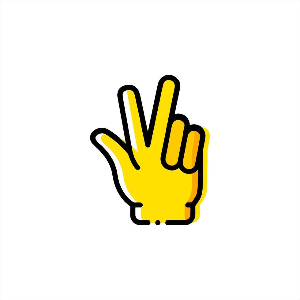 A yellow hand with two fingers up in the air vector