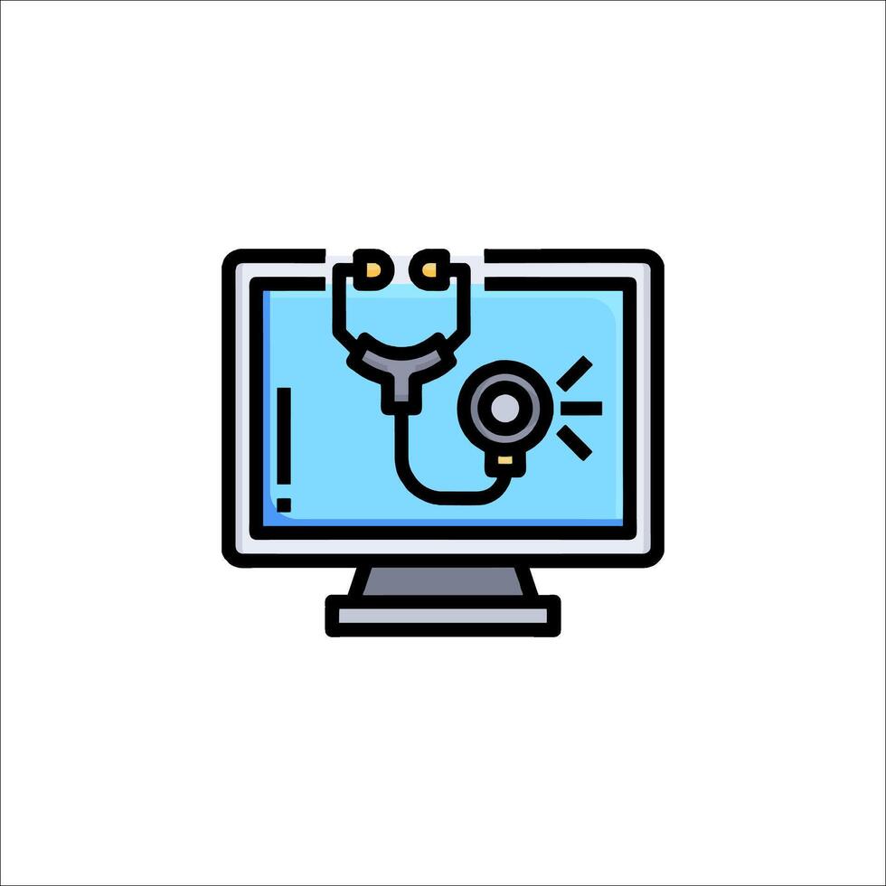 Computer monitor with a stethoscope icon vector