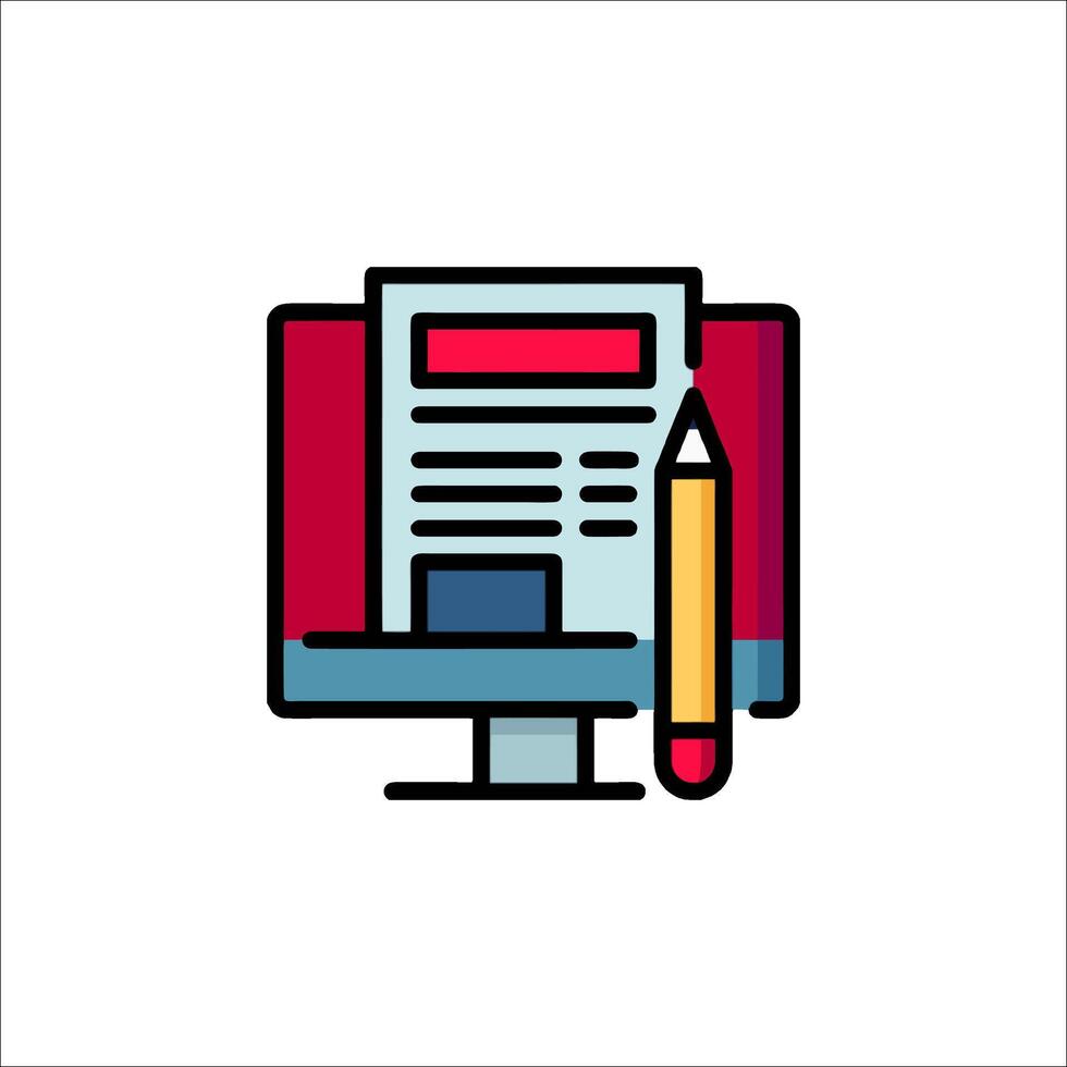 A computer with a pencil and paper icon vector