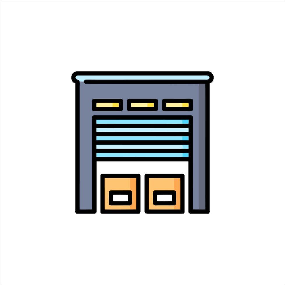 A warehouse with two doors and a sign on it vector
