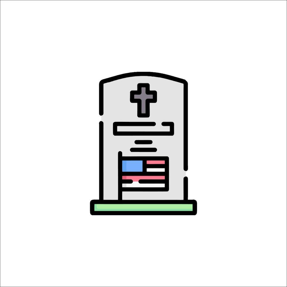 A simple line icon of a grave with an american flag vector