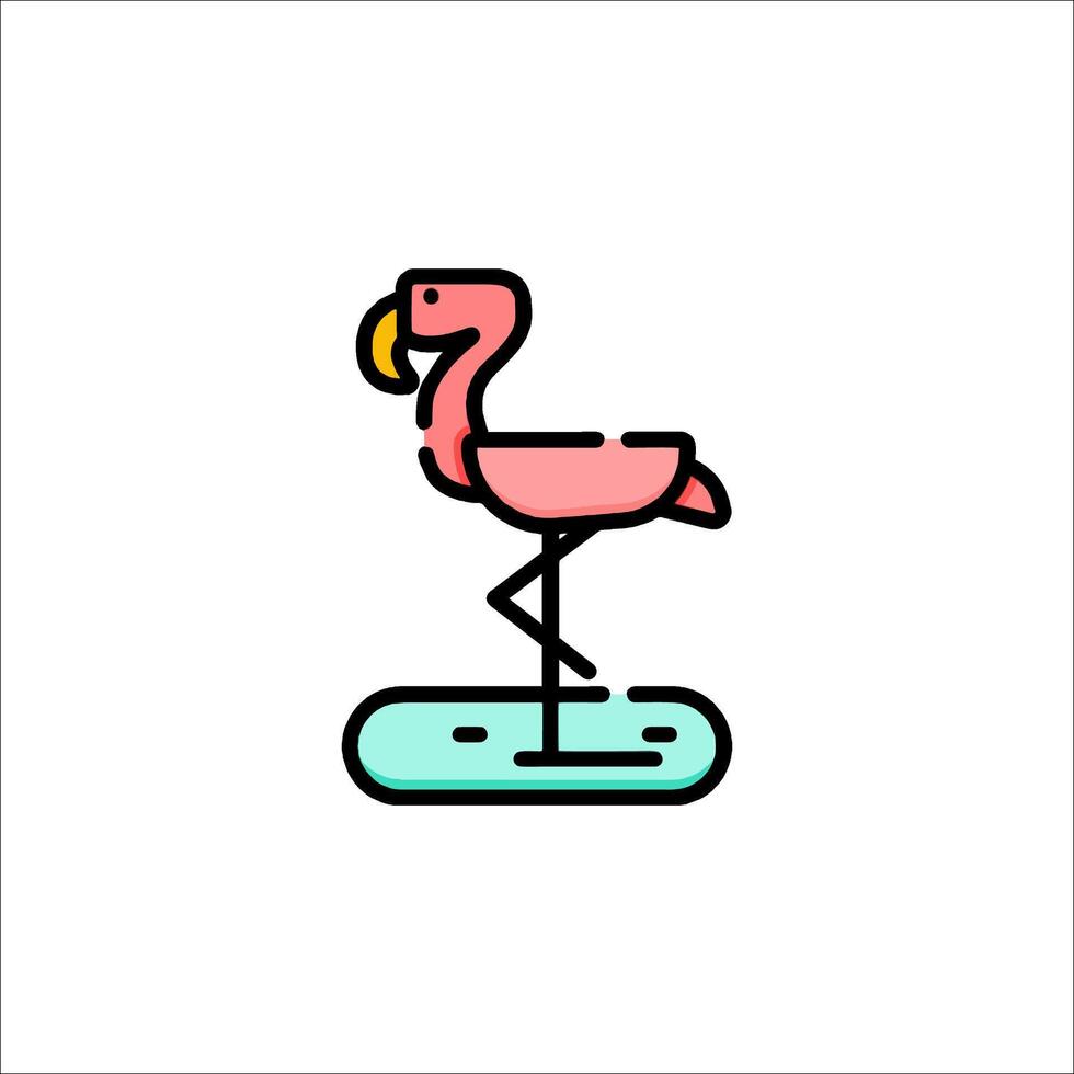 Flamingo on a surfboard illustration vector
