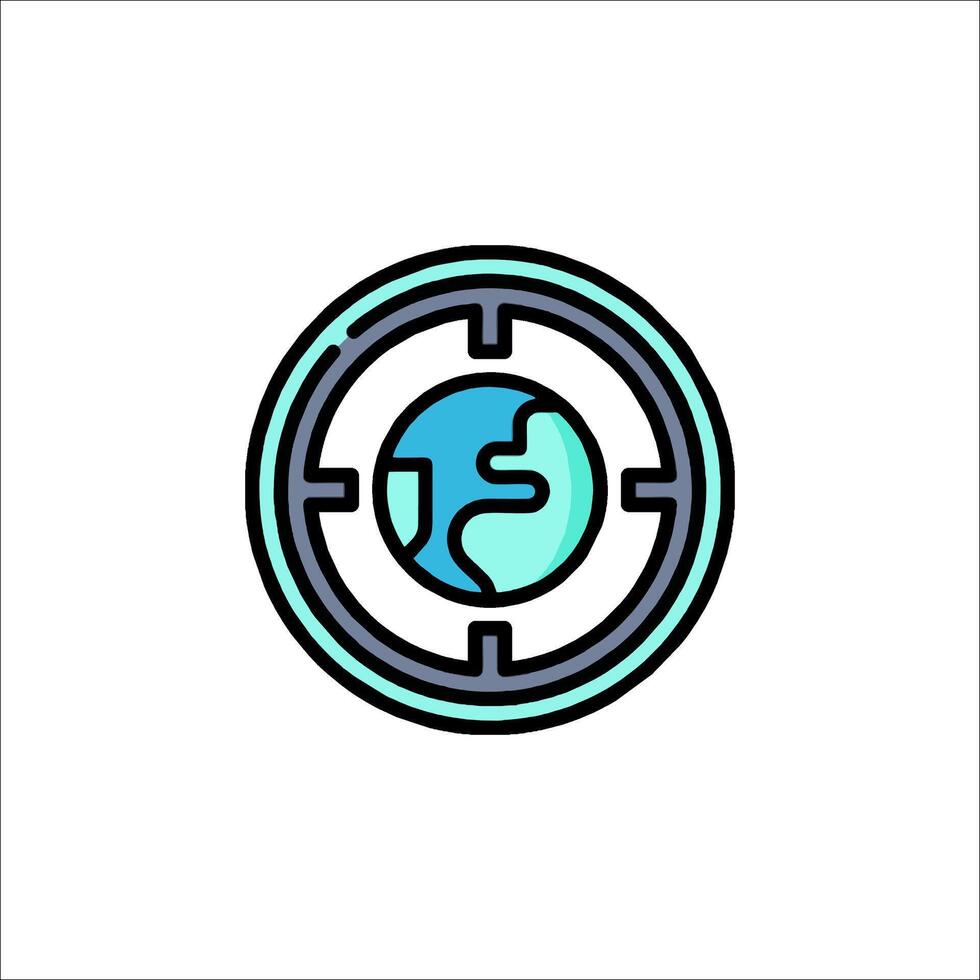 A globe icon with a crosshair in the center vector