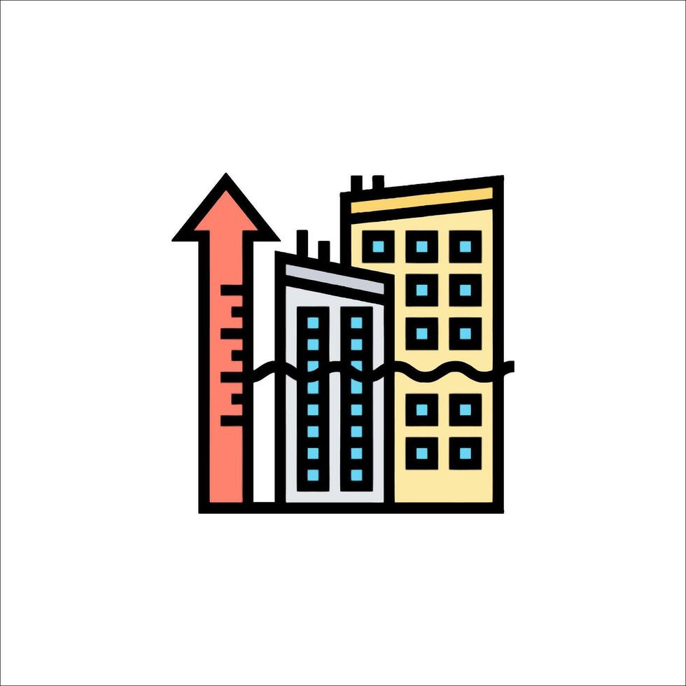 A building with an arrow pointing up and a building with a building on top vector