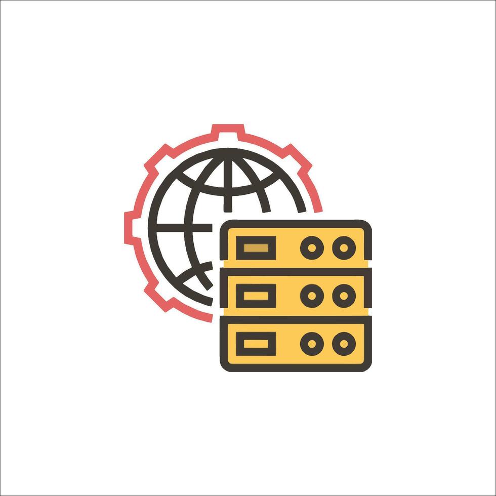 Server icon with a globe and gears vector