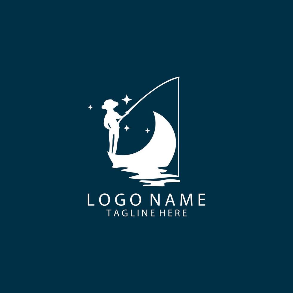 angler moon logo design vector