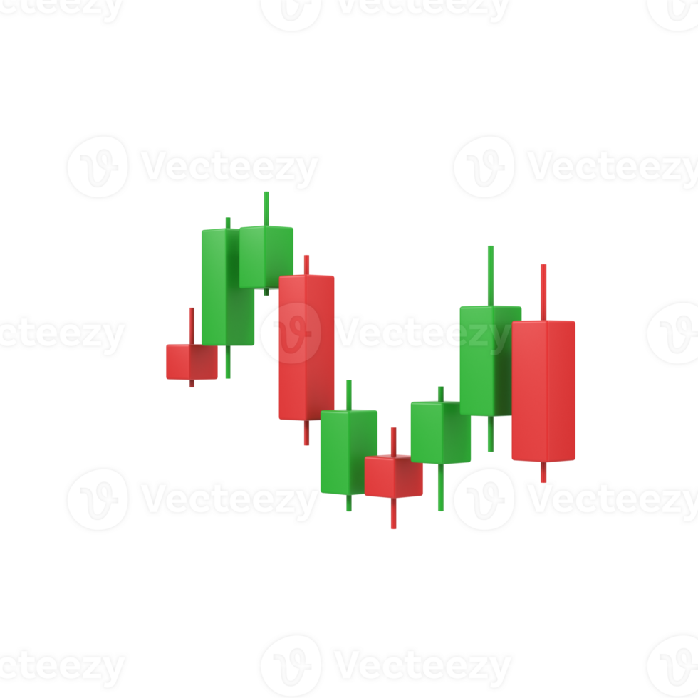 3D Candlestick Chart isolated on transparent background png