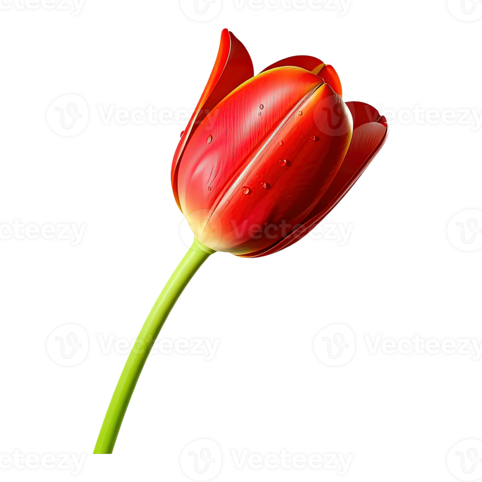 Lush Red Tulip Illustration with Smooth Petals and Natural Green Leaf Accents png
