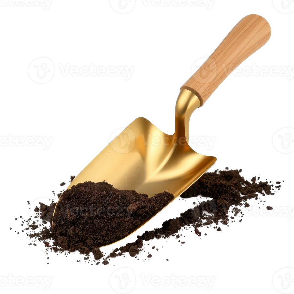 Small Hand Shovel with Dark Soil for Gardening and Agriculture Concepts png