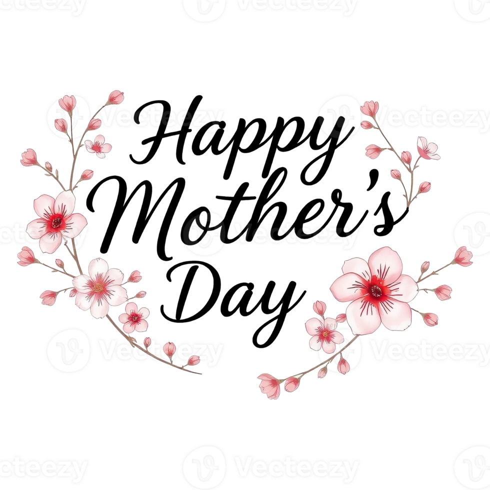 Elegant Mother's Day Greeting with Floral Heart Frame and Delicate Calligraphy png