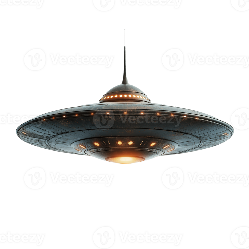 Futuristic Flying Saucer with Glowing Lights, Realistic UFO png