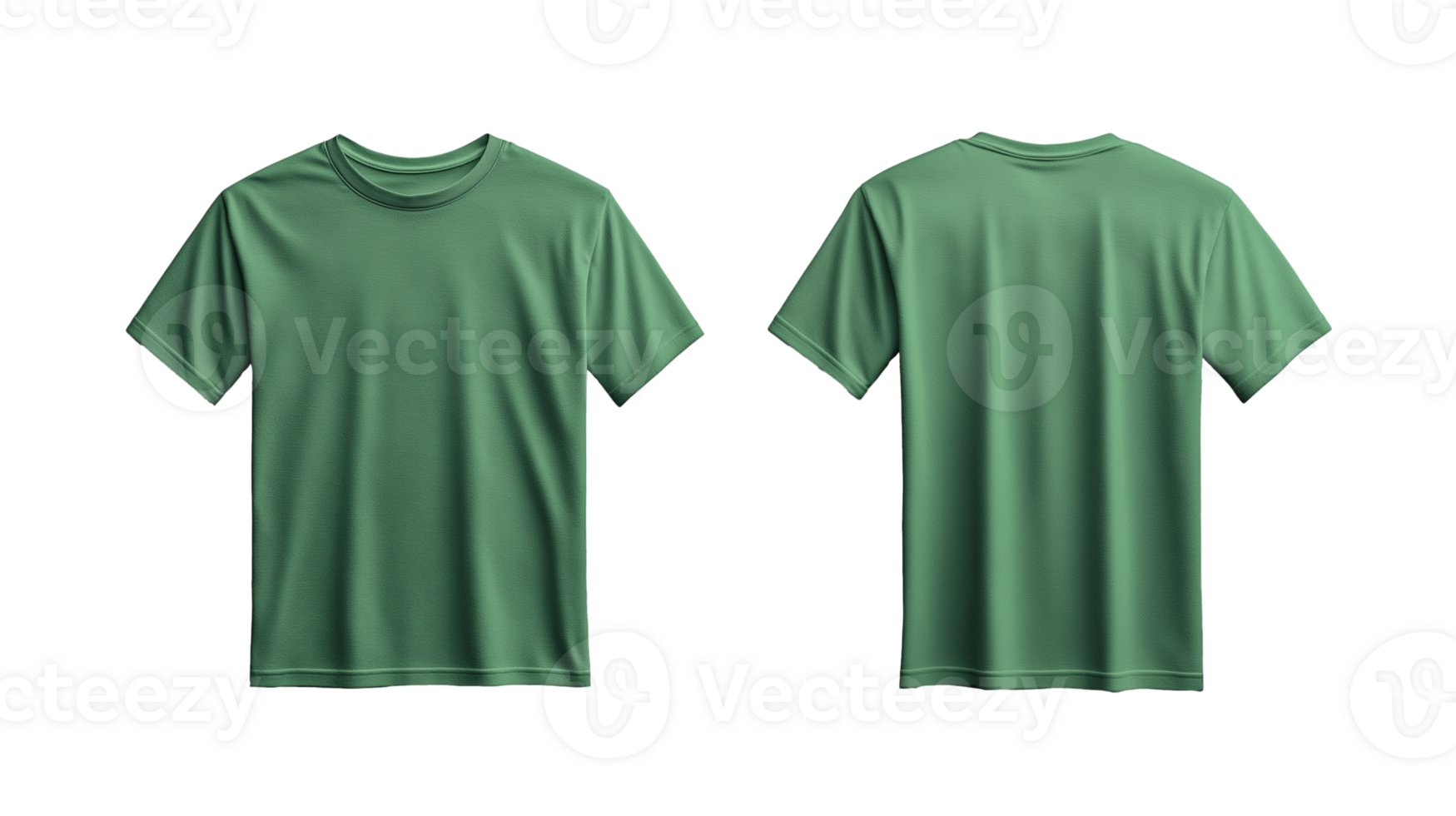 Green blank T-shirt front and back mockup , Transparent background png