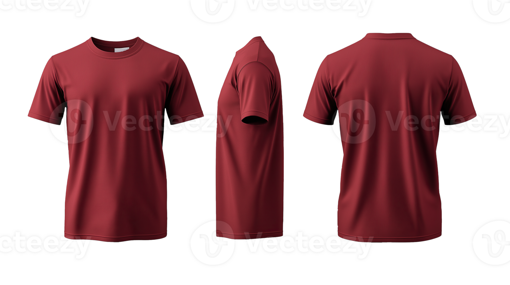 3d Burgundy T-Shirt Mockup. Front and Back Display, Transparent Background png
