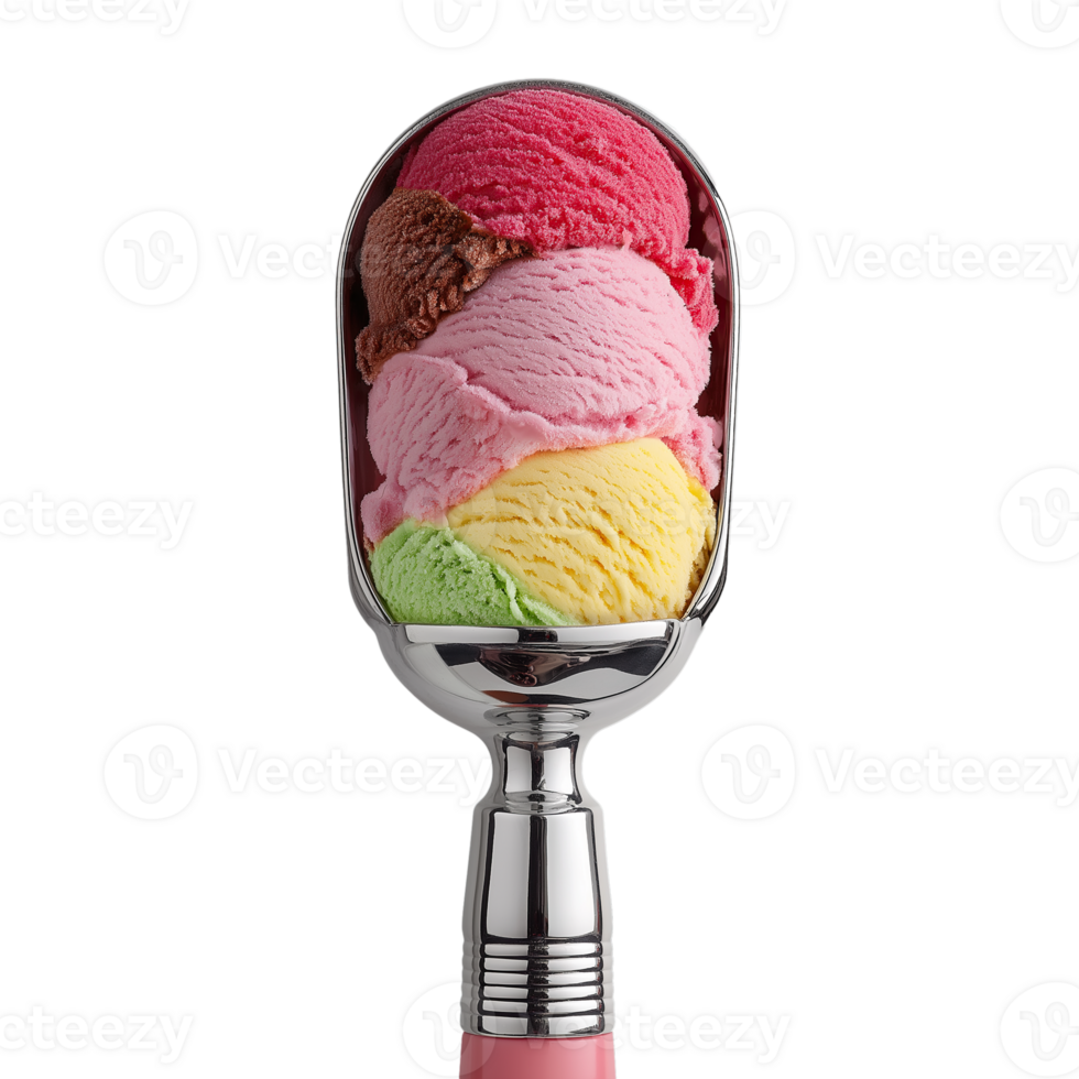 Vibrant Ice Cream Scoop in Spoon colorful flavors isolated on Transparent background png