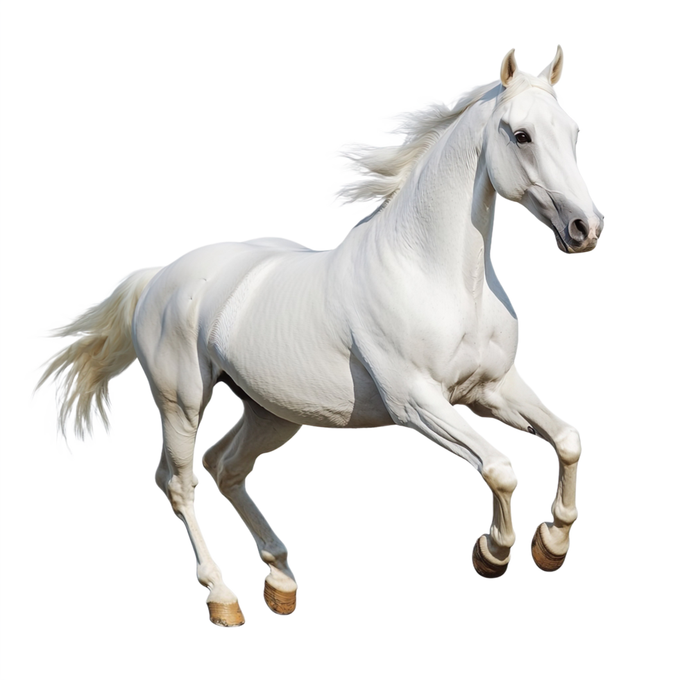 A white horse is galloping side view isolated on transparent background png