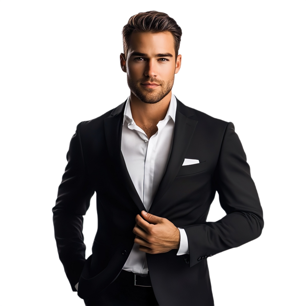 Attractive man in suit isolated on transparent background png