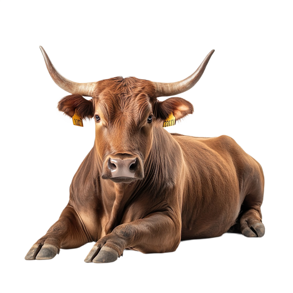 A lying brown bull isolated on transparent background png