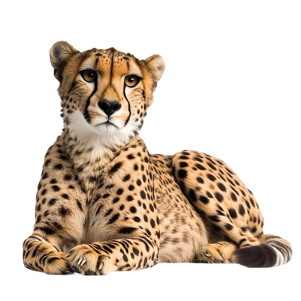 A cheetah laying down isolated on transparent background png