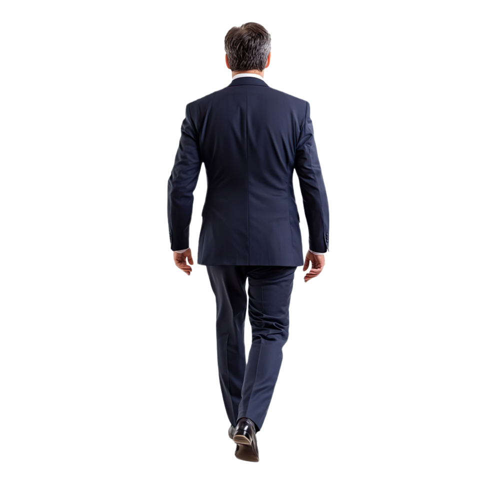 Back view of a businessman walking away isolated on transparent background png