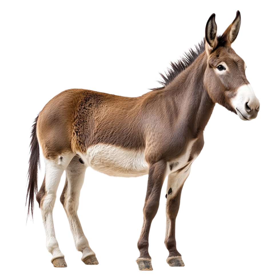 Brown and white donkey side view isolated on transparent background png