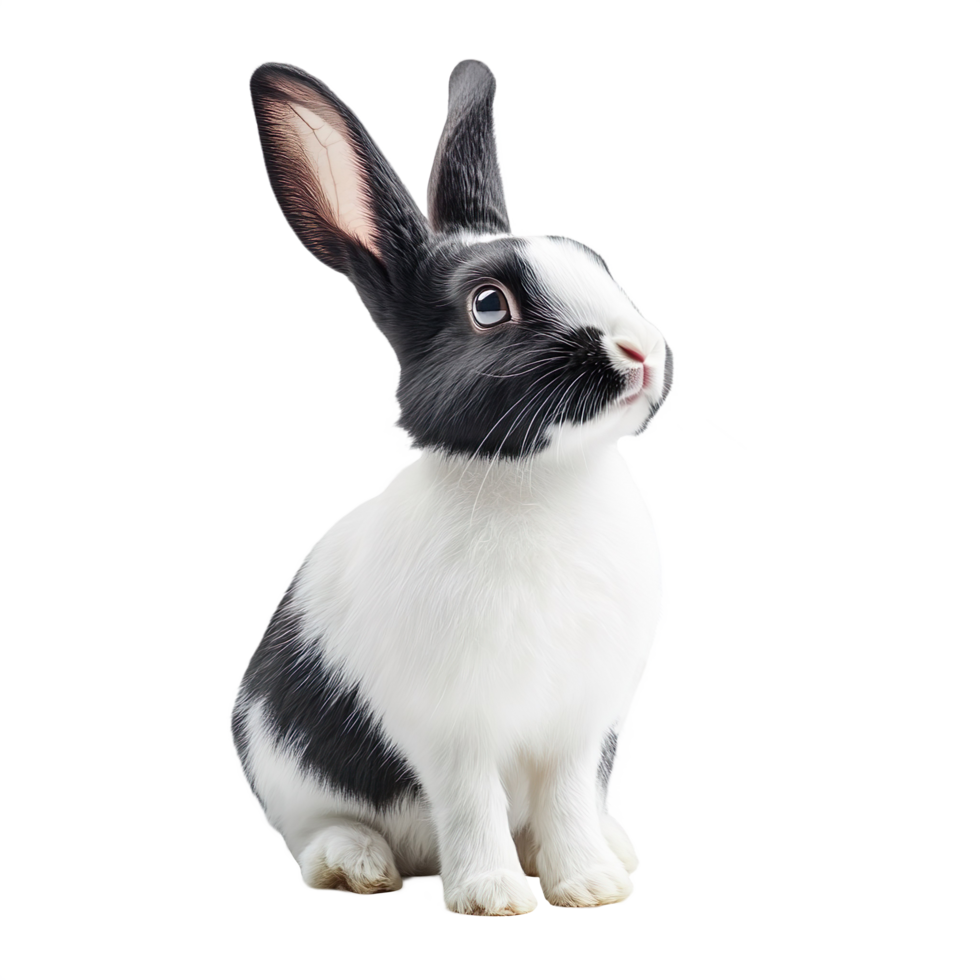 Black and white rabbit isolated on transparent background png