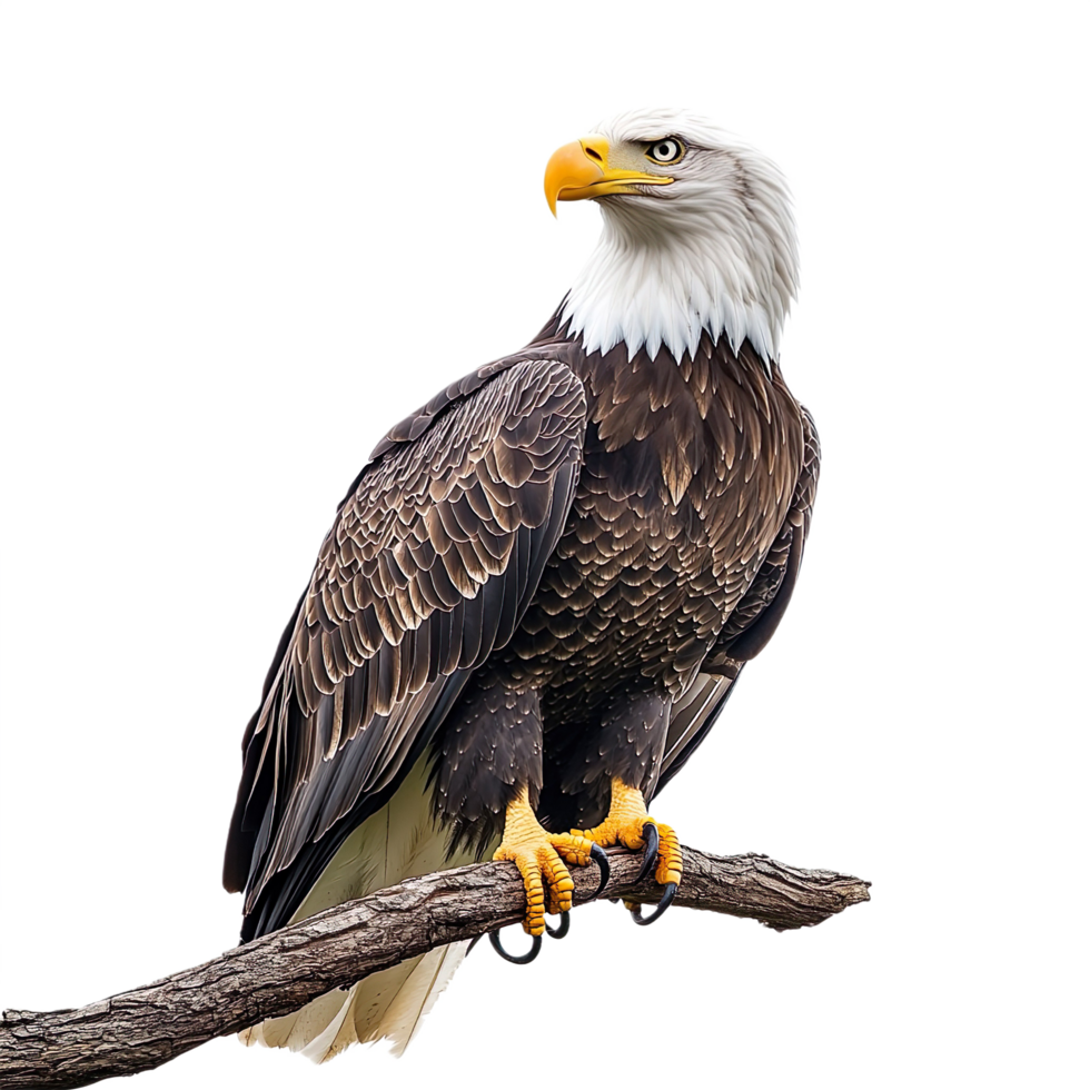 A bald eagle on a branch isolated on transparent background png