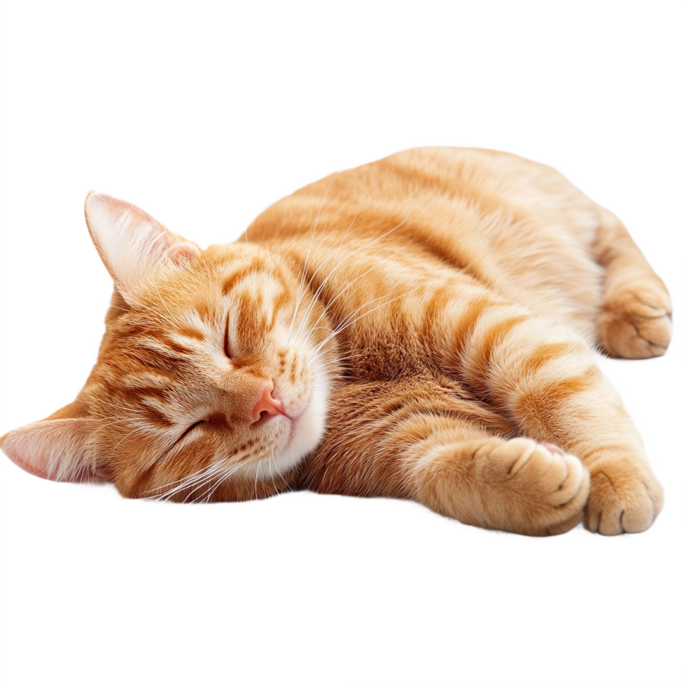Ginger cat sleeps lying on its side isolated on transparent background png