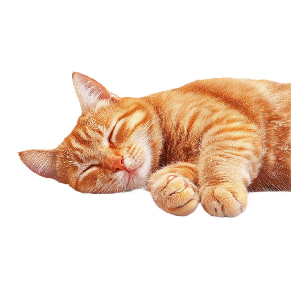 Ginger cat sleeps lying on its side isolated on a transparent background png