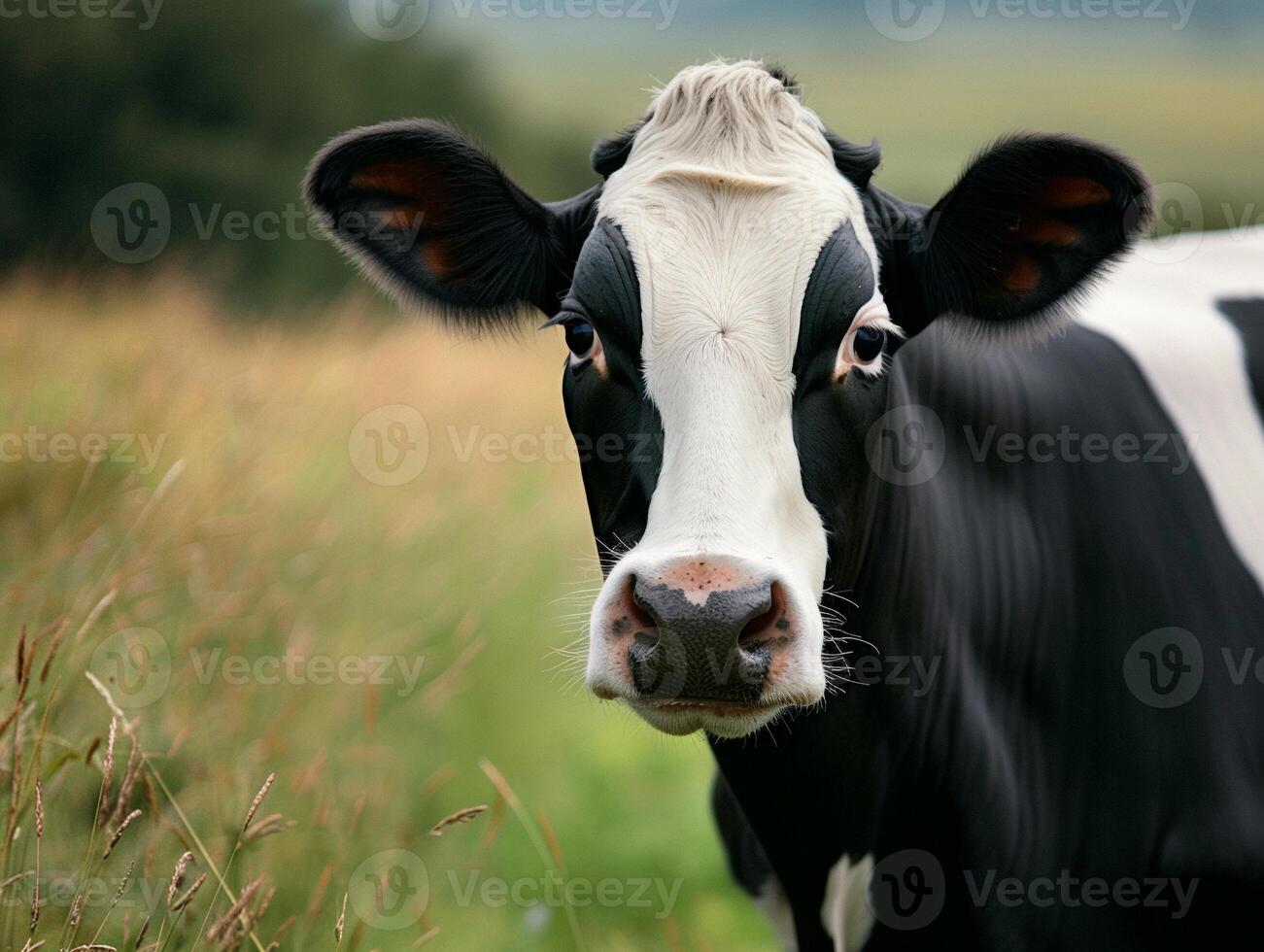 A Black And White Cow Gazing Into The Distance On A Summer Day photo