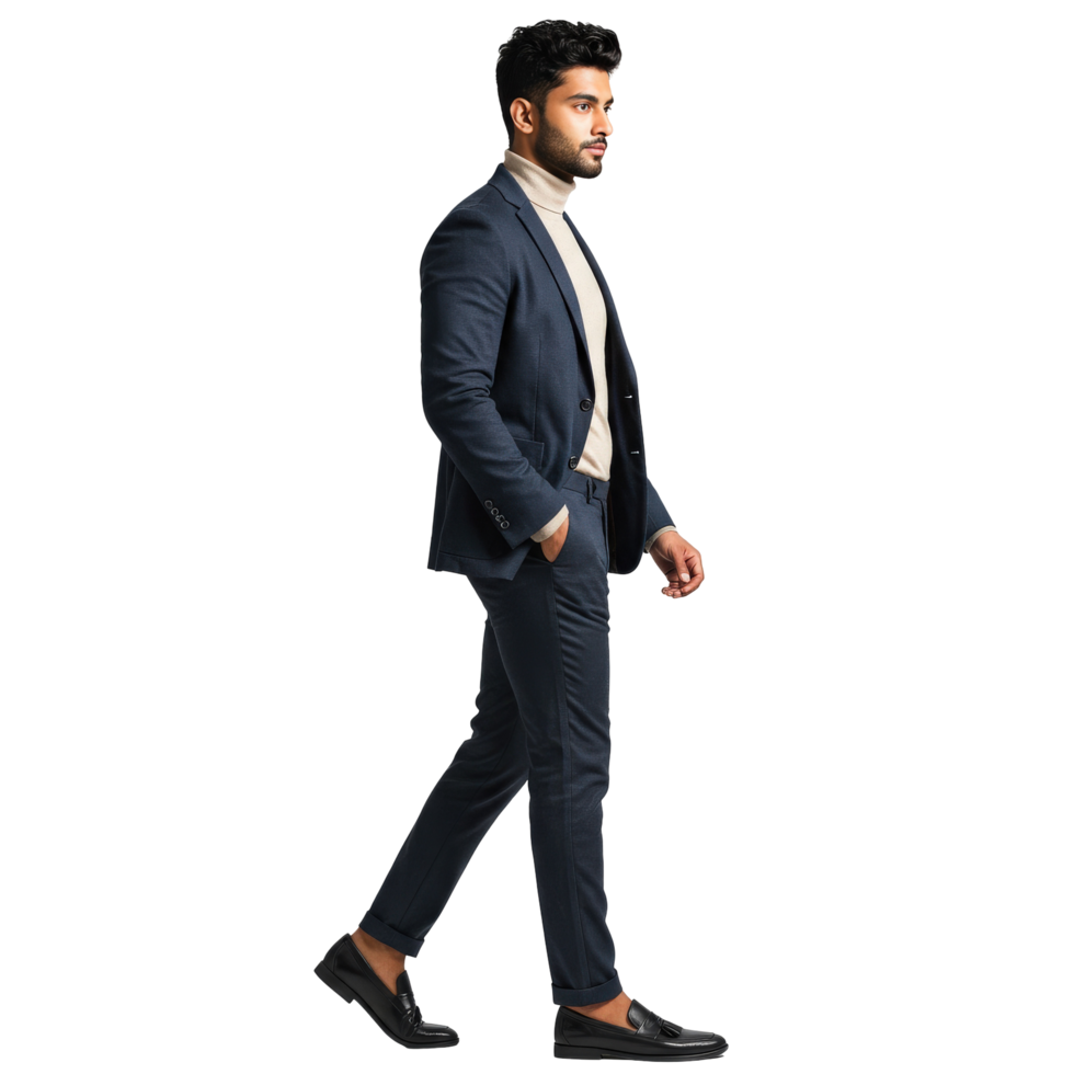 A Stylish Gentleman Walking in a Modern Business Suit Outfit png