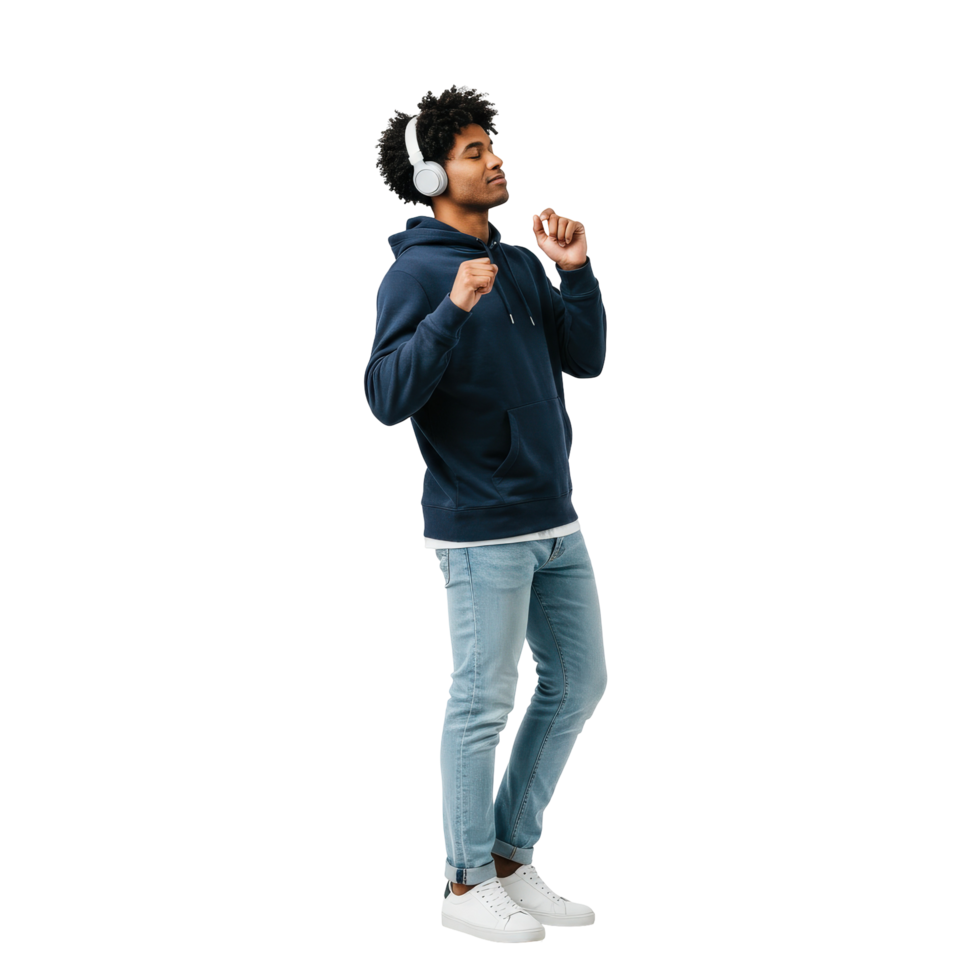 Man Wearing Headphones Listening Music With Eyes Closed And Relaxing png