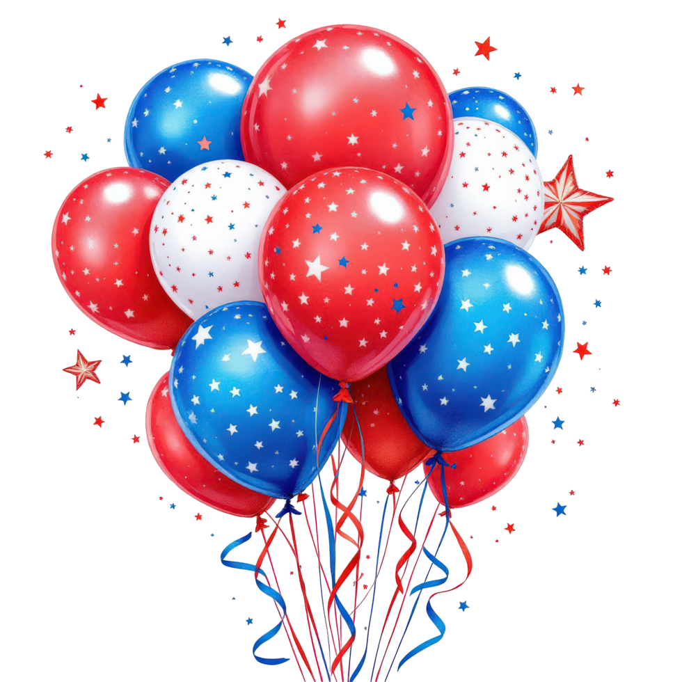 A Bunch of Balloons in Red White and Blue Colors png