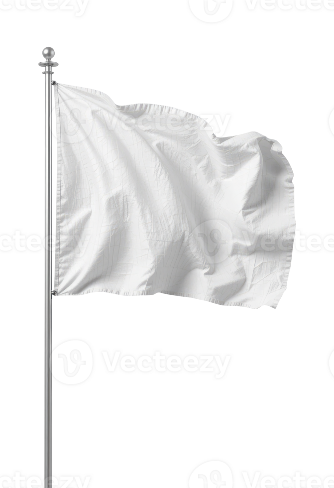 Waving White Flag on Pole Isolated on Transparent Background. png