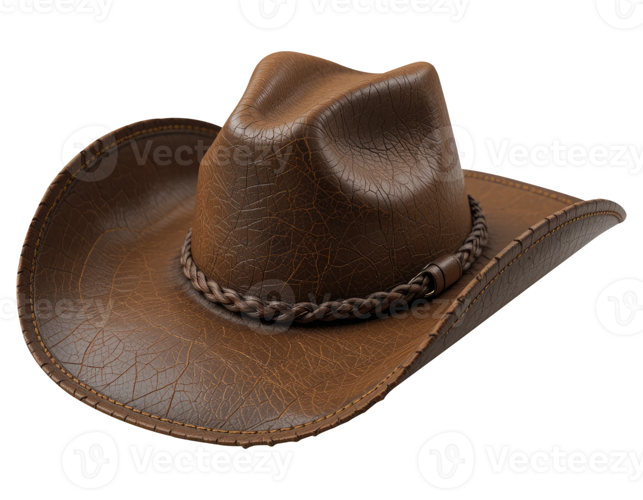 Cowboy Hat with Distressed Leather and Decorative Band png