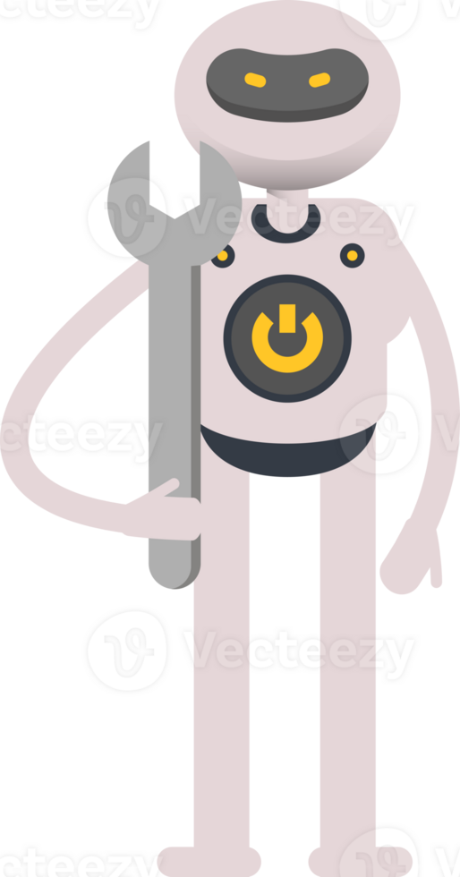 White Robot Character Holding Wrench png