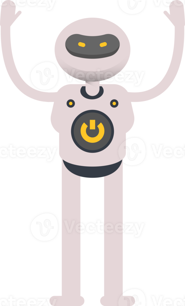 White Robot Character Raising Hands png