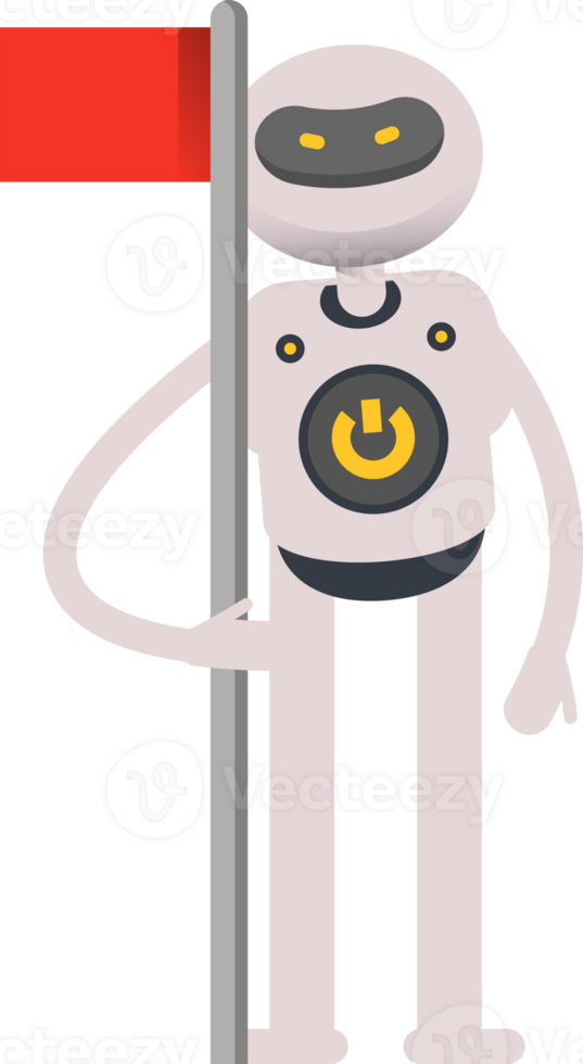 White Robot Character Holding Flag Pole for Victory png