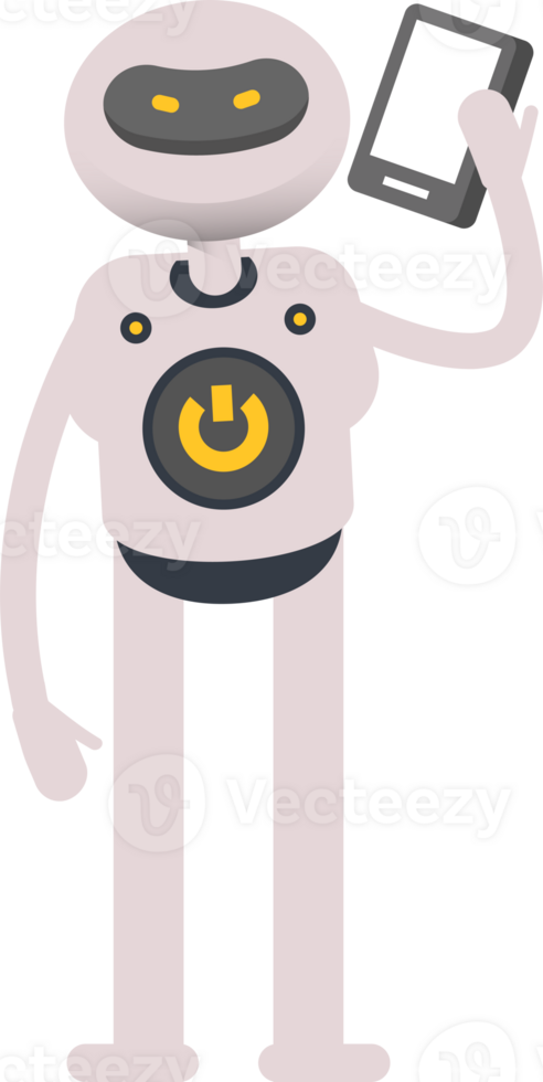 White Robot Character Talking on Smartphone png