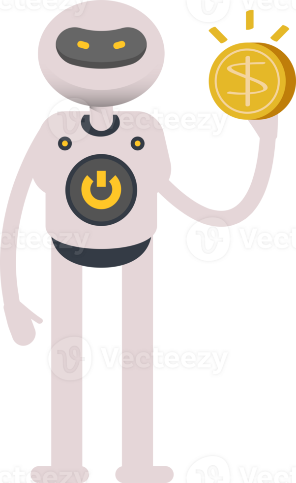 White Robot Character Holding Dollar Coin png