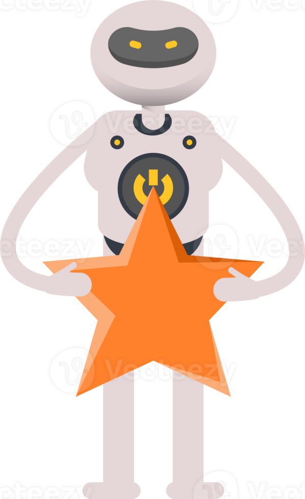 White Robot Character Holding Star png