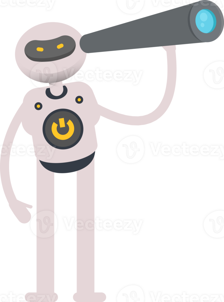 White Robot Character Using Binoculars png