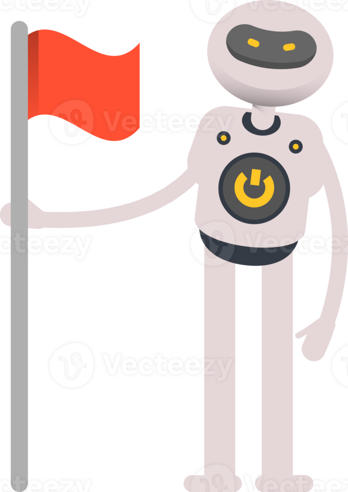 White Robot Character Holding Red Flag png